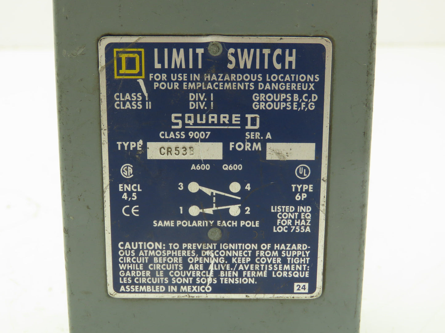 Square D 9007CR53B Limit Switch Explosion Proof Hazardous Location 600V 10A