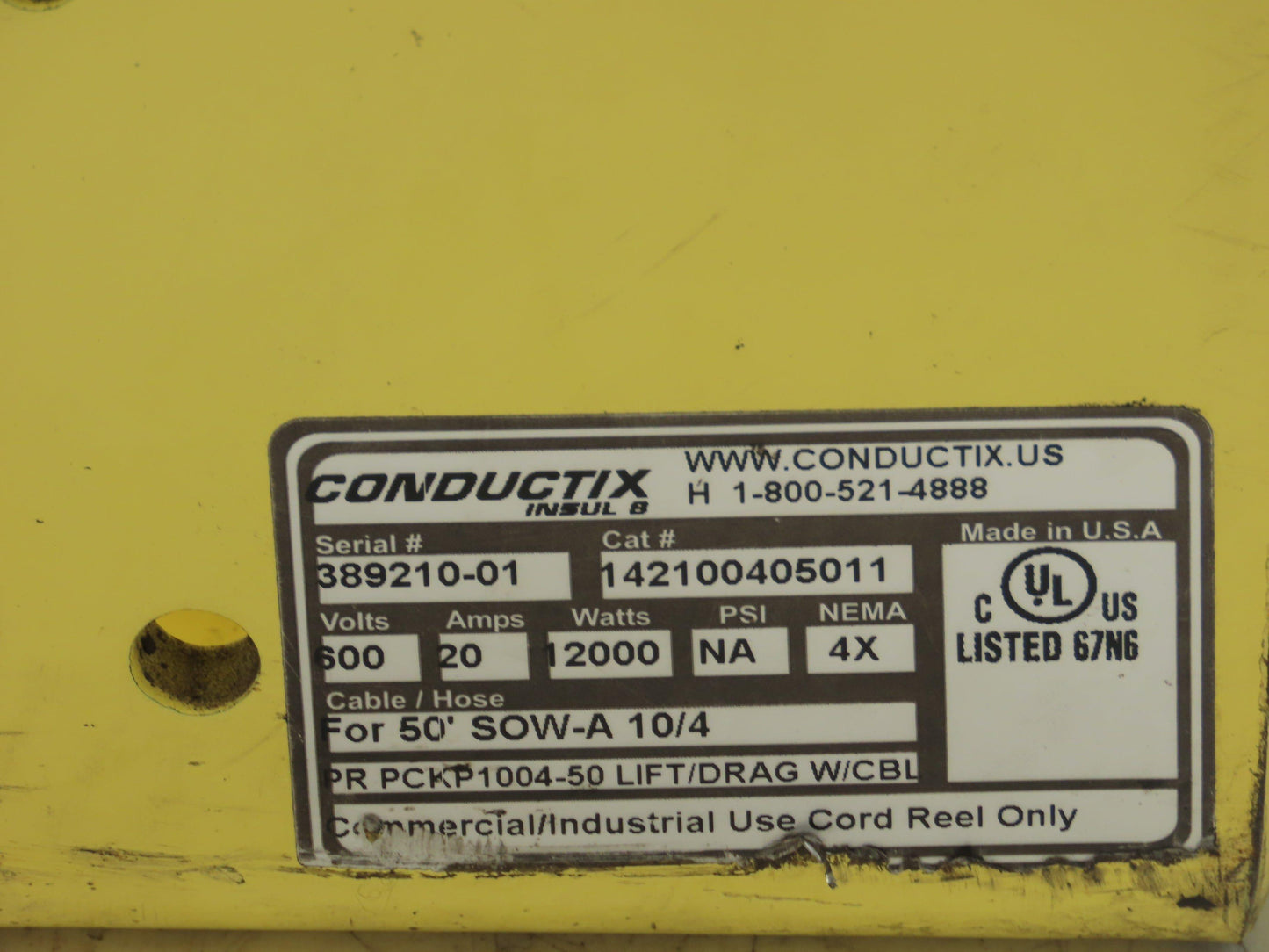Conductix 142100405011 PowerReel Spring Driven Cable Reels 600V 20A 50' Cable