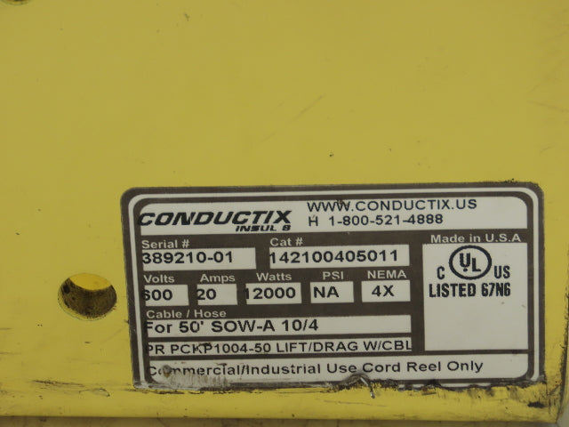 Conductix 142100405011 PowerReel Spring Driven Cable Reels 600V 20A 50' Cable