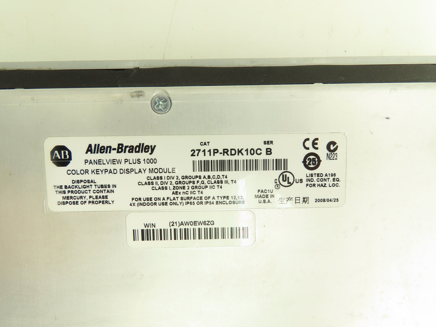 Allen Bradley 2711P-K10C4A1 2711P-RP1A PanelView Plus 1000 HMI Logic Module Ser B