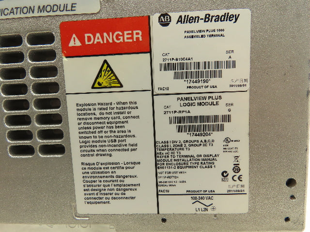 Allen Bradley 2711P-B10C4A1 PanelView Plus 1000 HMI Ser A Screen Wear