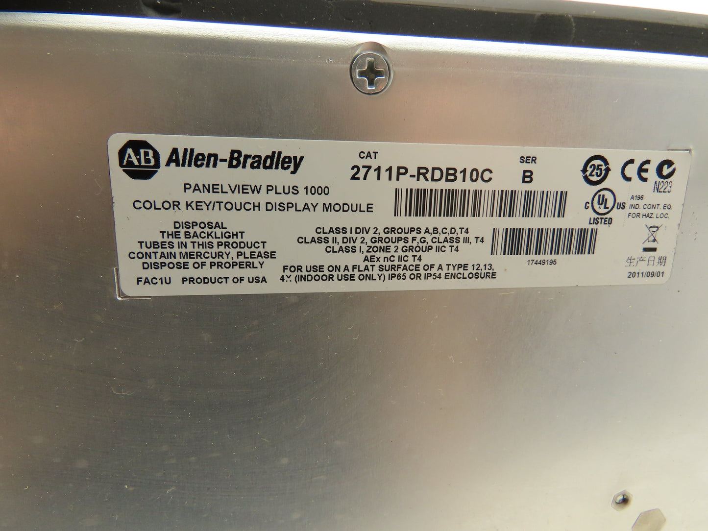 Allen Bradley 2711P-B10C4A1 PanelView Plus 1000 HMI Ser A Screen Wear