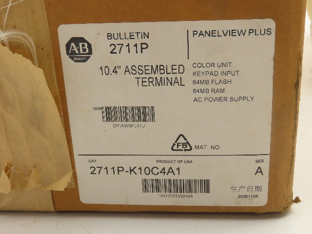 Allen Bradley 2711P-K10C4A1 PanelView Plus 1000 Color Display Module Ser A
