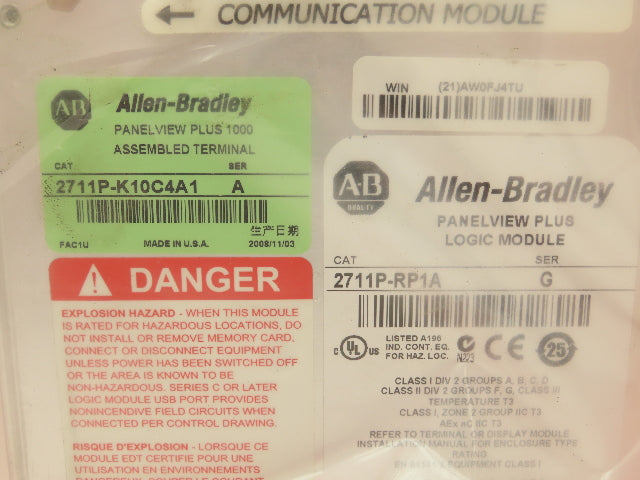 Allen Bradley 2711P-K10C4A1 PanelView Plus 1000 Color Display Module Ser A