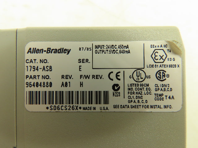 Allen Bradley 1794-ASB Flex I/O 24V DC Power Supply RIO Adapter Ser E