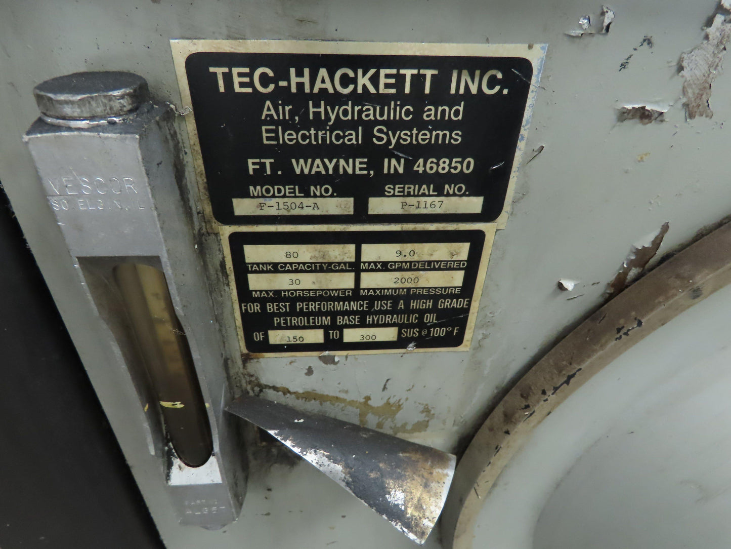 Tec Hackett Hydraulic Unit 230/460V 3Ph 30HP 39.5 GPM 3000 PSI 80 Gallon Tank