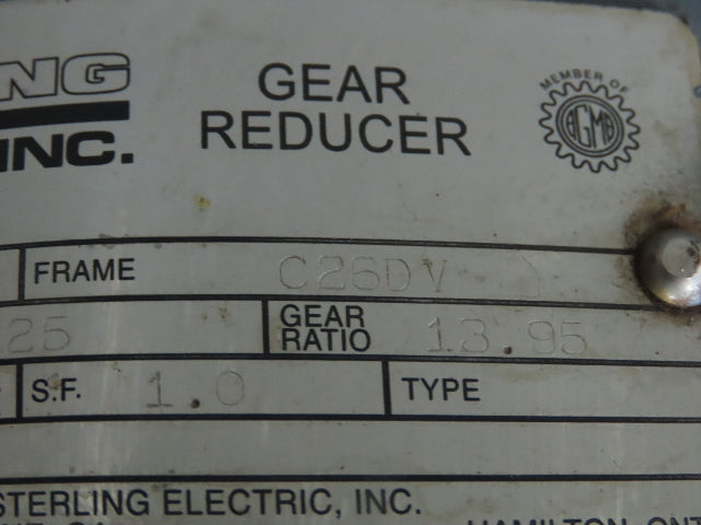 Sterling C26DV Offset Gear Reducer Gearbox 13.95:1 Ratio 125RPM 13060 In-Lbs