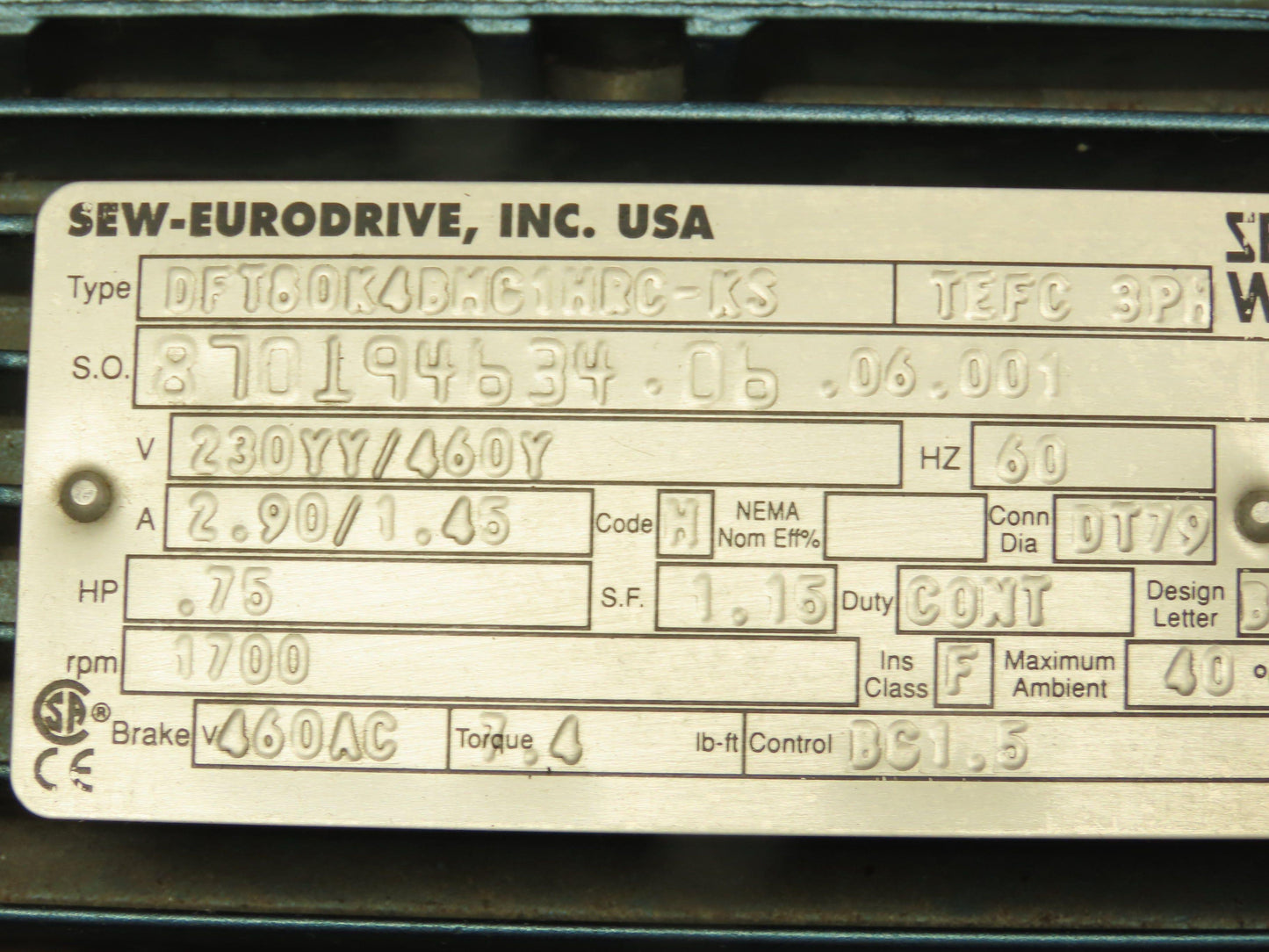 Sew-Eurodrive RF77/DFT80 Inline Gear Drive 3018:1 Reducer 460V Gearmotor 0.5 RPM