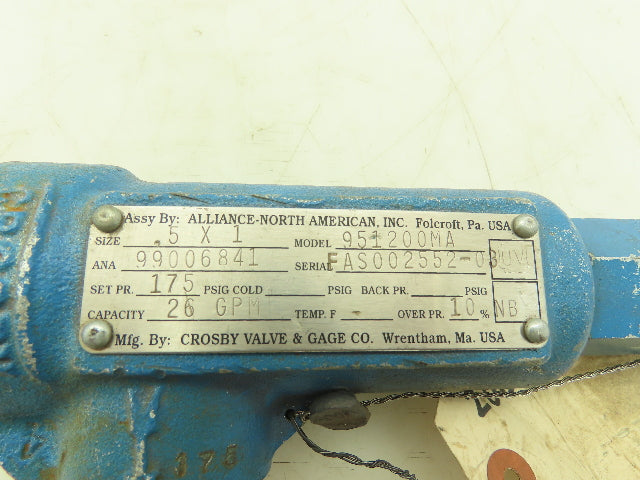 Alliance 951200MA Pressure Relief Valve 1/2x1" Threaded 26 GPM 175 PSI Set