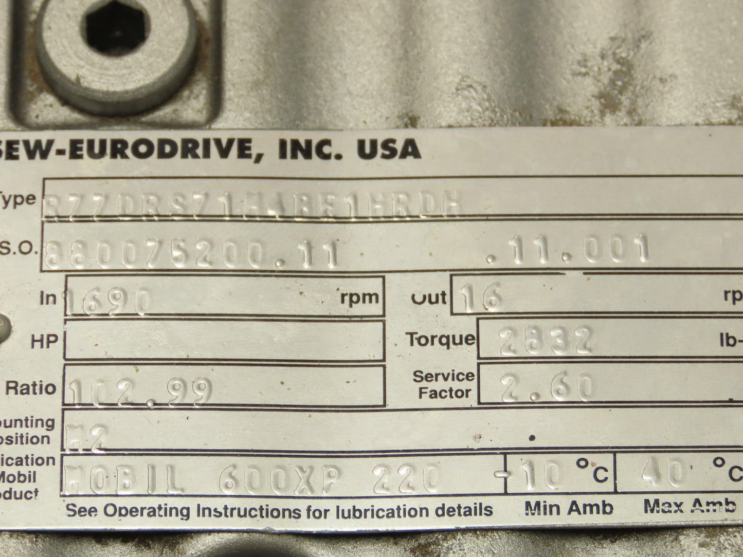 Sew-Eurodrive R77 DRS71M4/BE1HR/DH Inline Gearmotor 130:1 Reducer 230/460V 3PH
