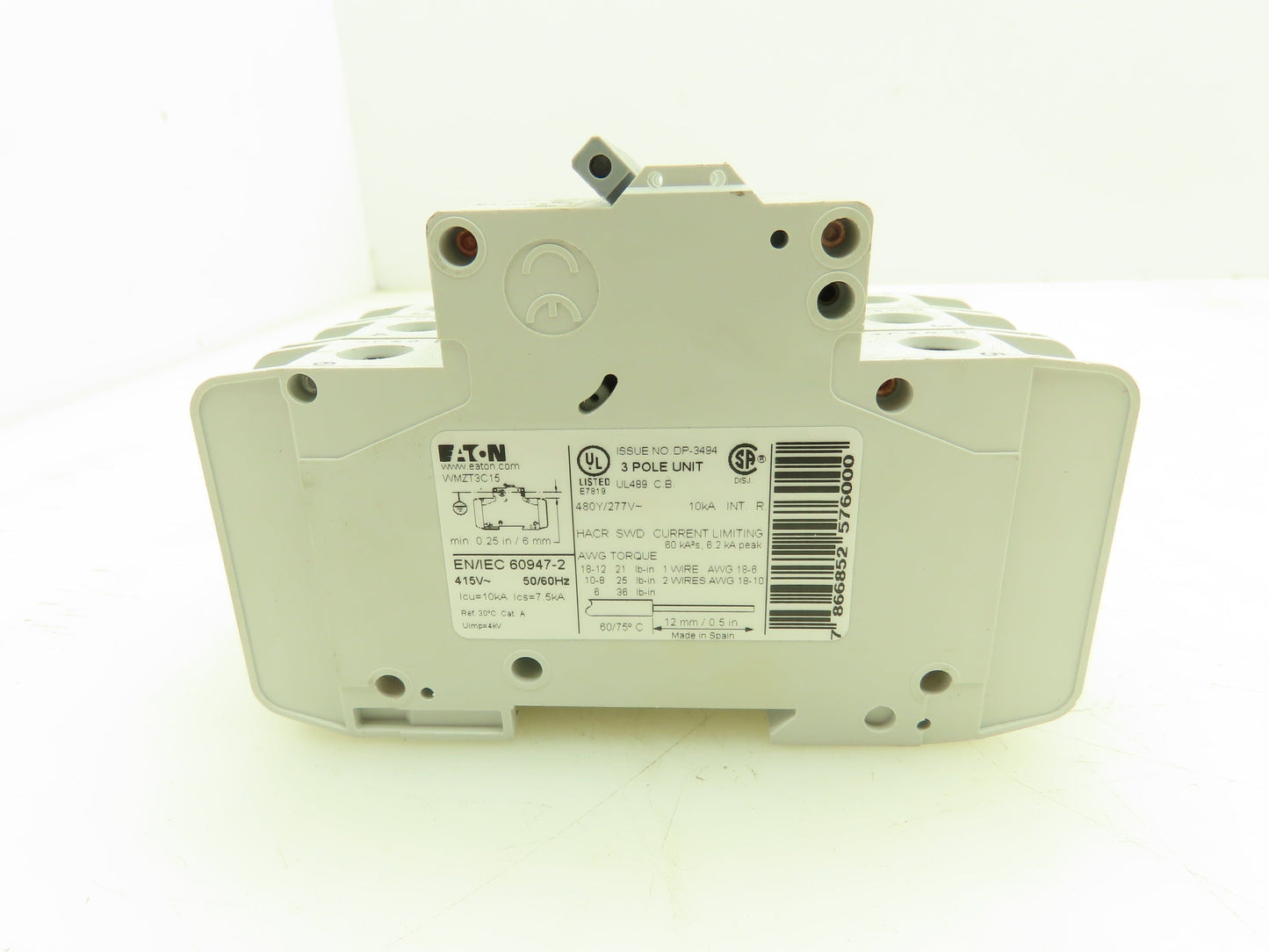 Eaton WMZT3C15 Circuit Breaker 15A 277/480V 3 Pole DIN Rail 3Ph