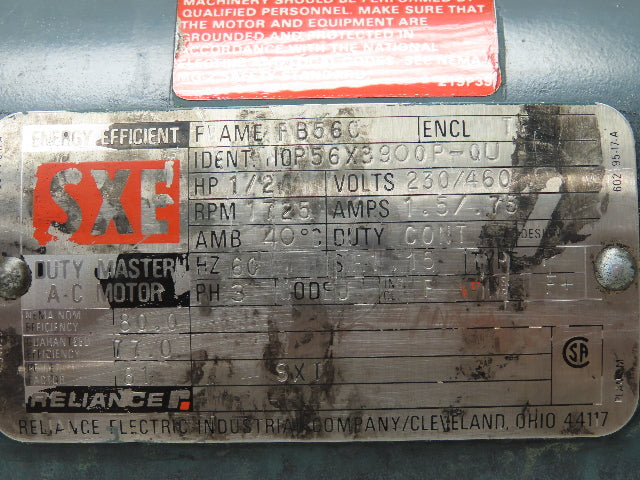 Dodge Reliance Gearmotor 50:1 Reducer 1/2Hp 230/460V 3PH FB56C Dual Output