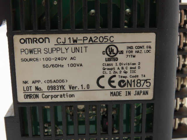 Omron CJ1W-PA205C Power Supply Module 100-240VAC Input 120/240VDC OR 24VDC 2A