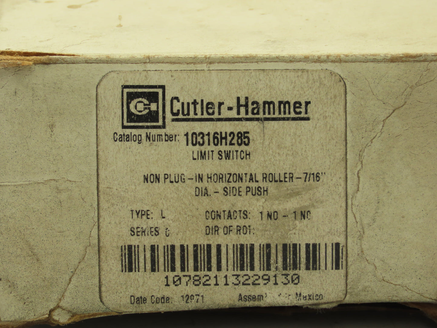 Eaton Cutler Hammer 10316H285 Limit Switch Side Roller 600V AC Max 1 NO 1 NC