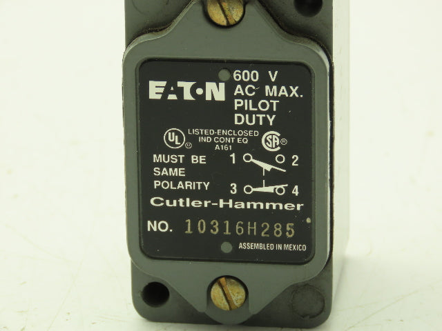 Eaton Cutler Hammer 10316H285 Limit Switch Side Roller 600V AC Max 1 NO 1 NC