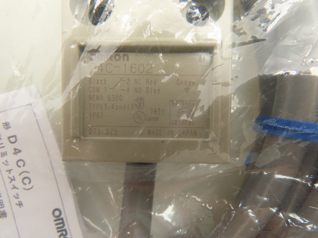 Omron D4C-1602 Limit Switch Roller Plunger SPDT 5A 250V 11.77 N 3M Cable