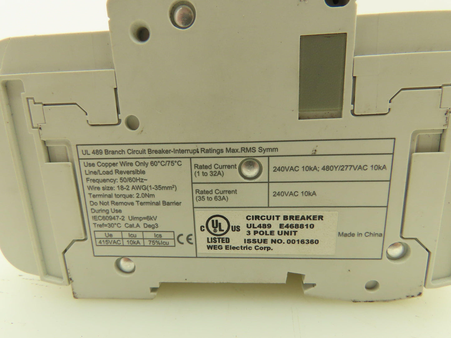 Weg UMBW-4D3-5D5 Circuit Breaker 240VAC 10kA 35-63A 3 Pole