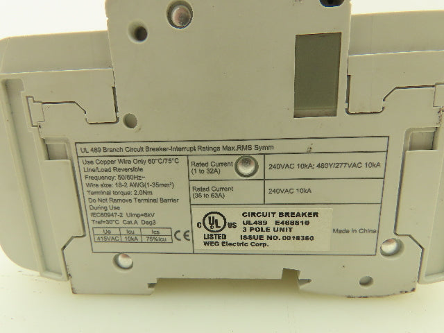 Weg UMBW-4D3-5D5 Circuit Breaker 240VAC 10kA 35-63A 3 Pole