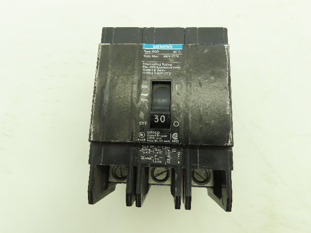 Siemens BQD330 Circuit Breaker 30A 3 Pole 480Y/277V AC