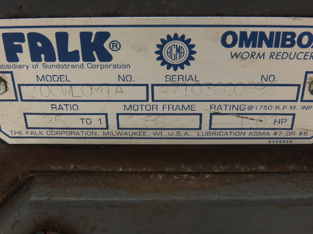 Falk 206WLOM1A Omnibox Worm Gearbox 25:1 Reducer 1Hp 70 RPM Hollow Output 56C