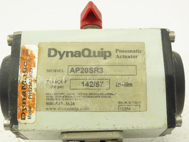 DynaQuip AP20SR3 Pneumatic Actuator Torque 80 PSI , 142/57"lbs 1/2" NPT