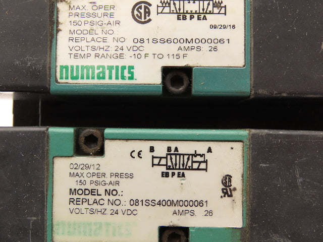 Numatics 081SS600M000061 4-Station Flexiblok Manifold 24VDC Solenoid Valves