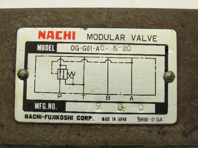 Nachi OG-G01-AC-K-20 Hydraulic Pressure Reducing Modular Stack Valve D03