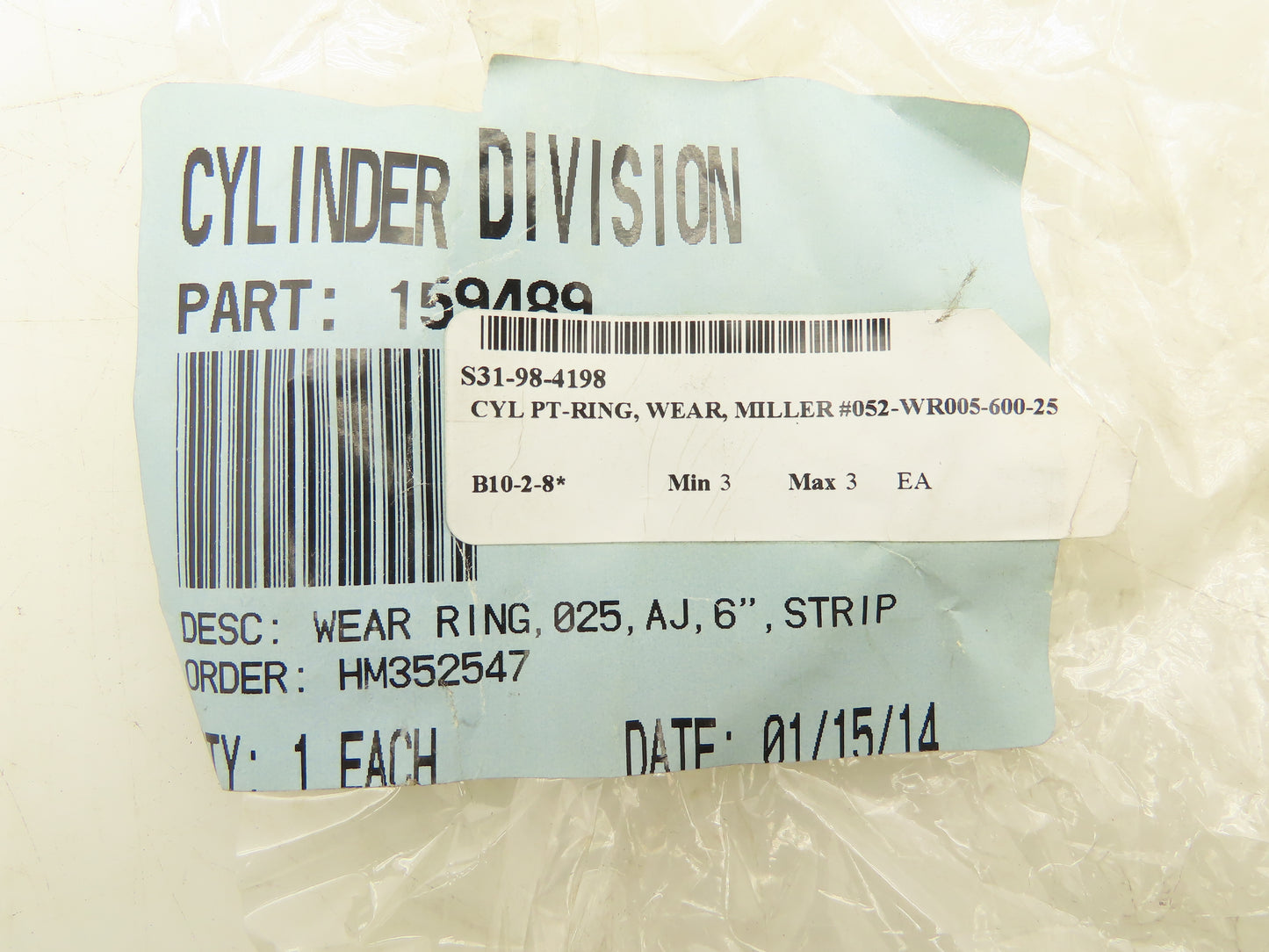 Miller Fluid Power 052-WR005-600-25 Piston Wear Ring T Shape 6" Lot Of 3