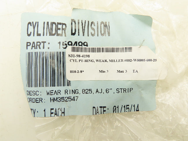 Miller Fluid Power 052-WR005-600-25 Piston Wear Ring T Shape 6" Lot Of 3