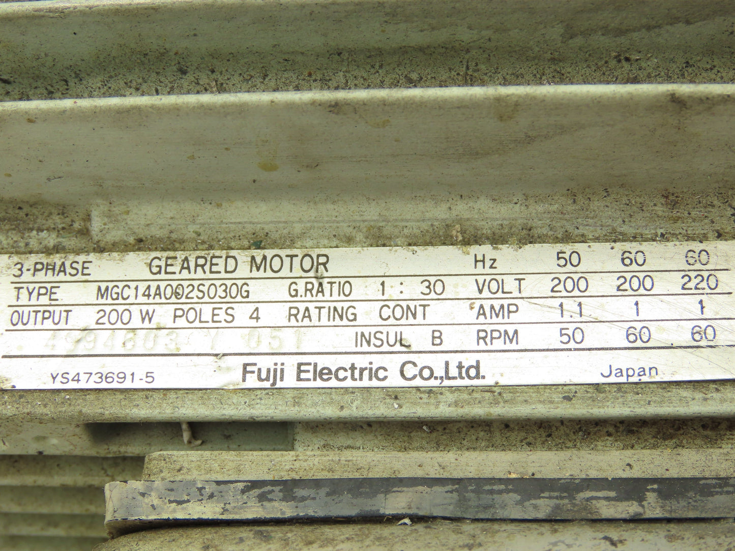 Fuji Electric MGC14A002S030G Parallel Shaft Gearmotor 30:1 200W 220V Brake Motor