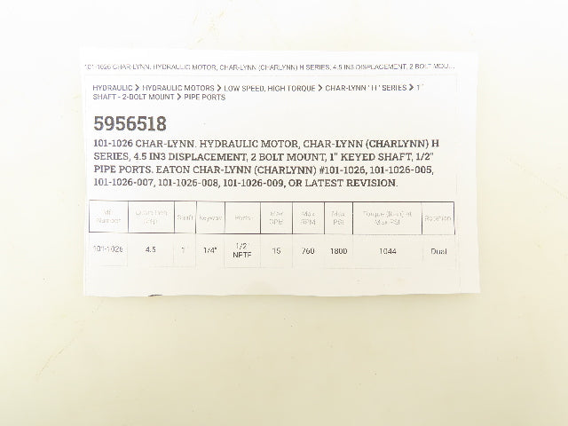 Char-Lynn 101 1026 007 Hydraulic Geroter Motor 15 GPM 1800 PSI 2-Bolt SAE-A