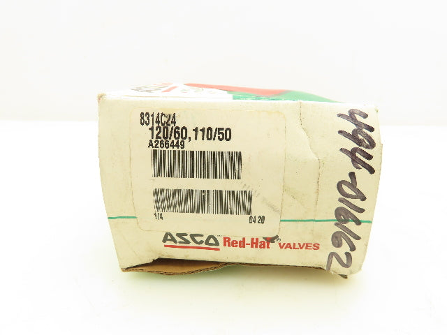 Asco 8314C24 Red Hat Solenoid Valve 120V 11W 75PSI 3 Way 1/4"NPT