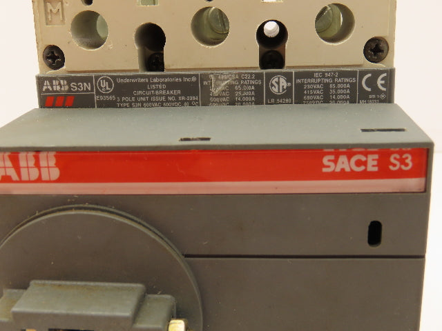 ABB S3N SACE S3 Circuit Breaker 400VAC 3A 3 Pole 120"LBS Torque