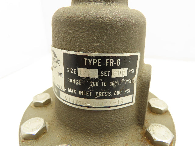 Cash Acme TYPE FR-6 Back Pressure Valve 200-600 PSI -20°F Min. Temp. 1/2" NPT
