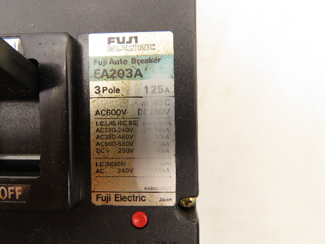 Fuji Electric EA203A Circuit Breaker 125A 600VAC 3P