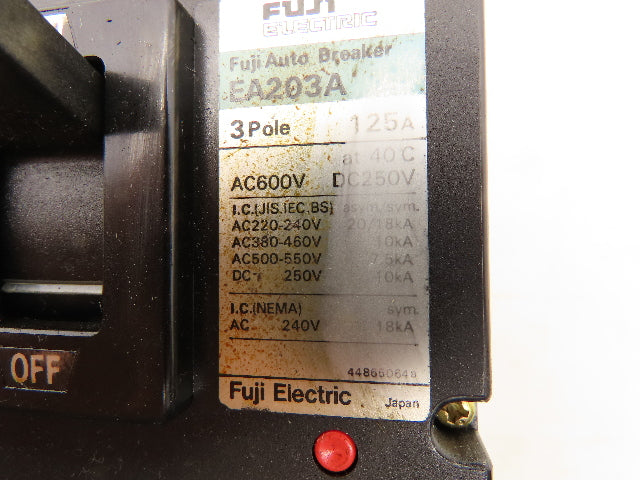 Fuji Electric EA203A Circuit Breaker 125A 600VAC 3P