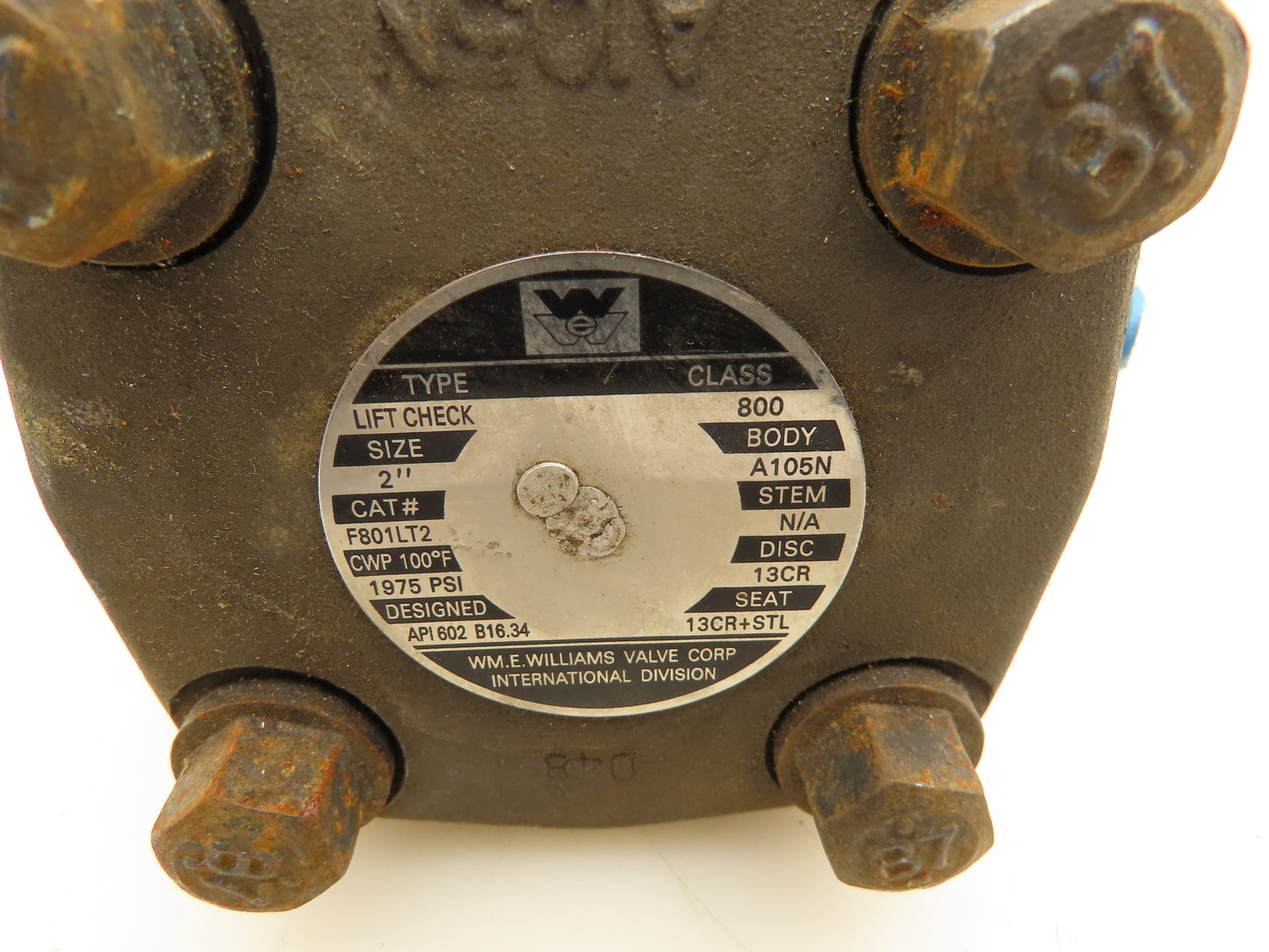 Williams F801LT2 Lift Check Valve 2" Class 800 1975PSI Disc 13CR Steel