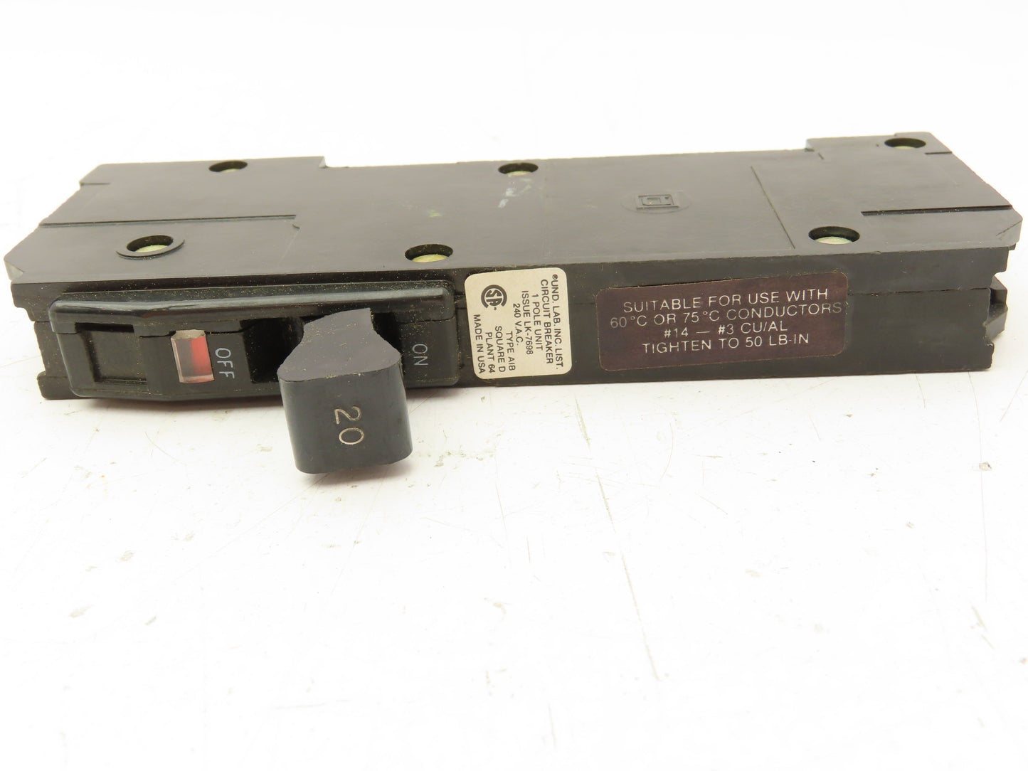 Square D A1B120 Circuit Breaker Vista Trip 120/240VAC 20A 1 Pole