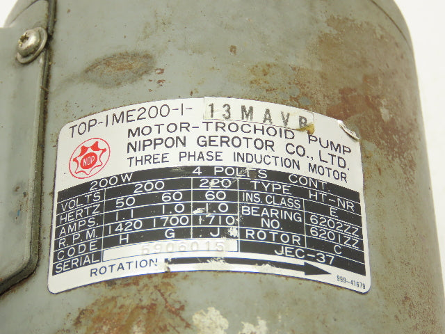 Nippon Gerotor TOP-IME200-I-13MAVB Hydraulic Trochoid Pump & Motor 700 RPM 230V