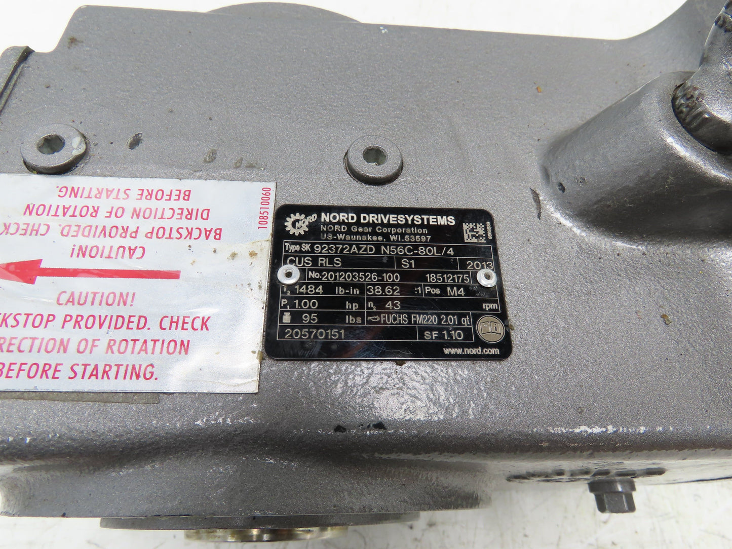 Nord SK 92372AZD N56C-80L/4 Gearmotor 38:1 Reducer 42 RPM Hollow Shaft 1Hp 460V