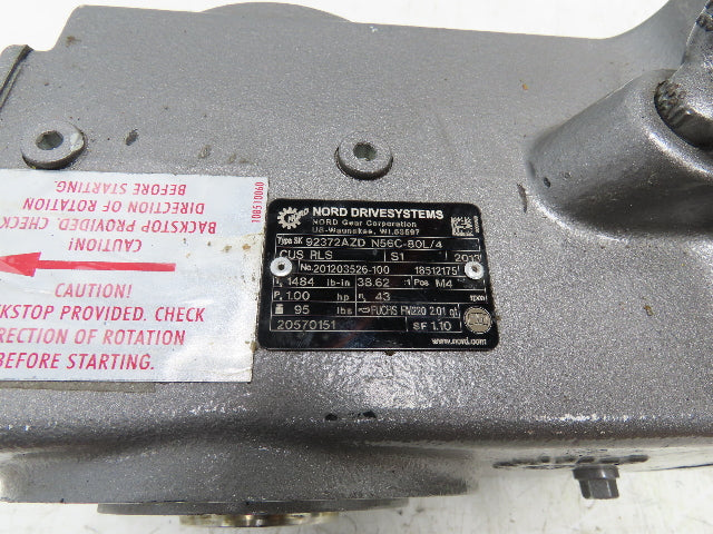 Nord SK 92372AZD N56C-80L/4 Gearmotor 38:1 Reducer 42 RPM Hollow Shaft 1Hp 460V