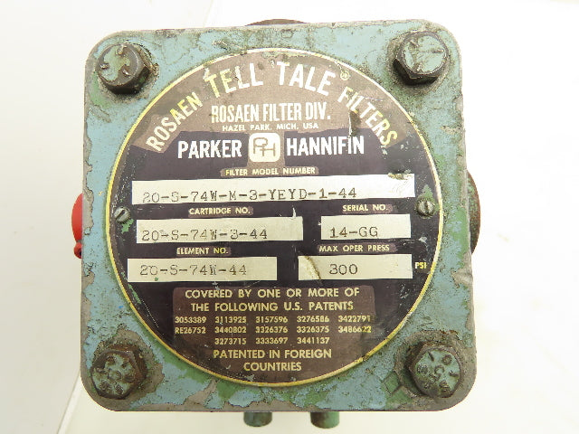 Parker Hannifin 20-S-74W-M-3-YEYD-1-44 Tell Tale Hydraulic Filter 1-1/4" NPT
