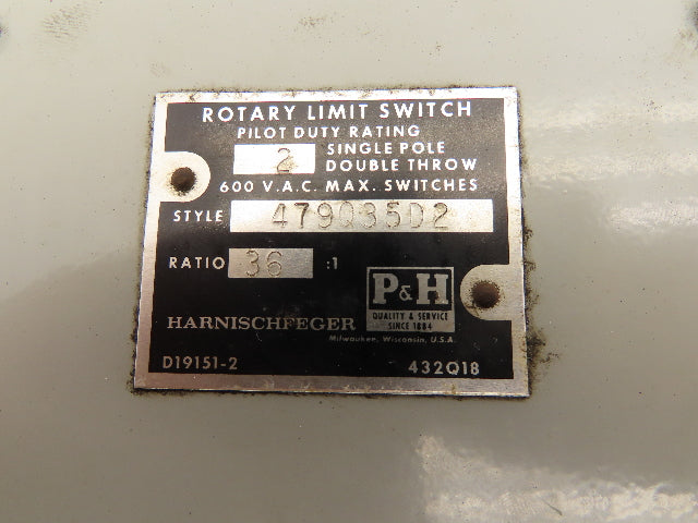 P&H Harnischfeger 479Q35D2 Rotary Limit Switch 36:1 Gear Ratio