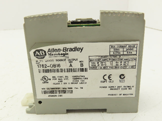Allen Bradley 1762-OB16 MicroLogix 16pt Output Module 24V Ser A Rev B *No Cover*
