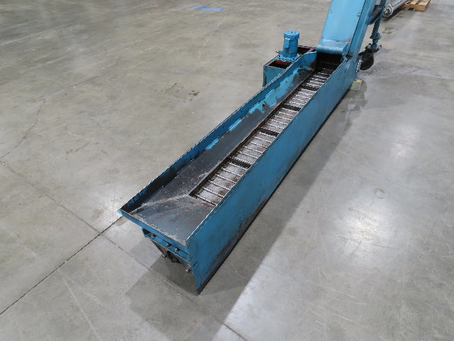 Tsubaki CNC Chip Conveyor 84" Infeed 44" Discharge 220V 3PH w/Coolant Tank Pump