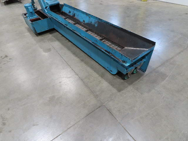 Tsubaki CNC Chip Conveyor 84" Infeed 44" Discharge 220V 3PH w/Coolant Tank Pump