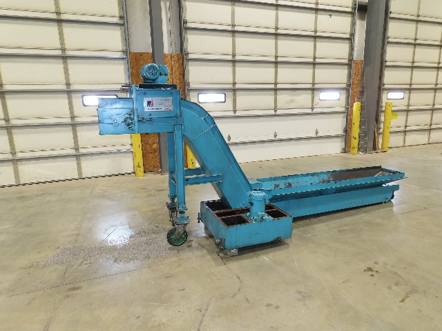 Tsubaki CNC Chip Conveyor 84" Infeed 44" Discharge 220V 3PH w/Coolant Tank Pump
