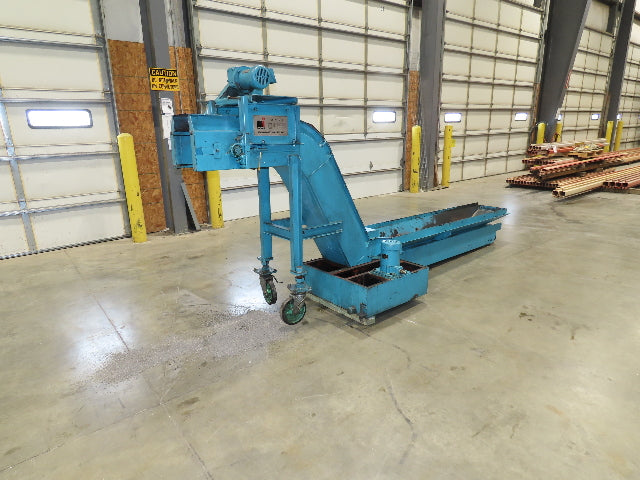 Tsubaki CNC Chip Conveyor 84" Infeed 44" Discharge 220V 3PH w/Coolant Tank Pump