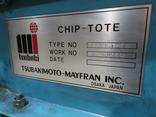 Tsubaki CNC Chip Conveyor 84" Infeed 44" Discharge 220V 3PH w/Coolant Tank Pump