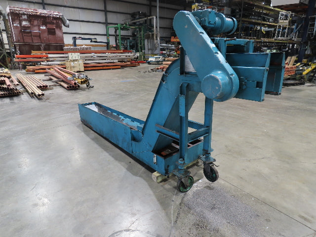 Tsubaki CNC Chip Conveyor 84" Infeed 44" Discharge 220V 3PH w/Coolant Tank Pump